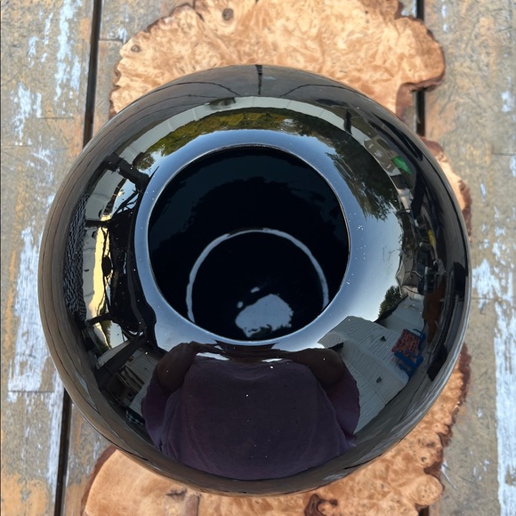 Vase101: Vtg Haeger Black Gloss Ball Vase, Mid-Century Modern Sculptural Pottery - Picture 2 of 7